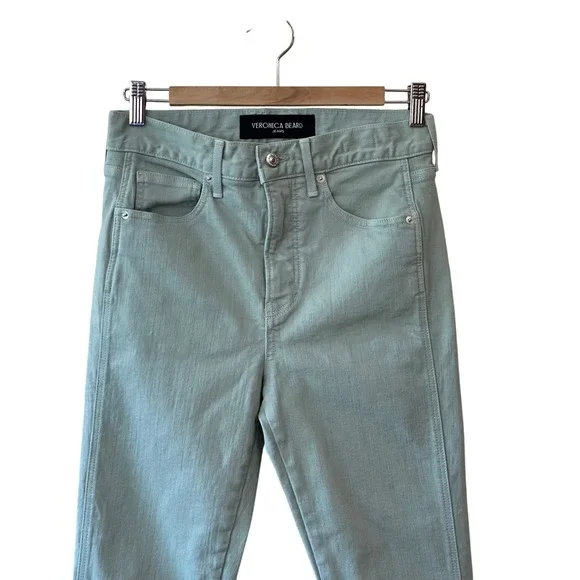 Veronica Beard Carly Kick Flare Crop High Rise Jeans Silver Sage Women's Size 28